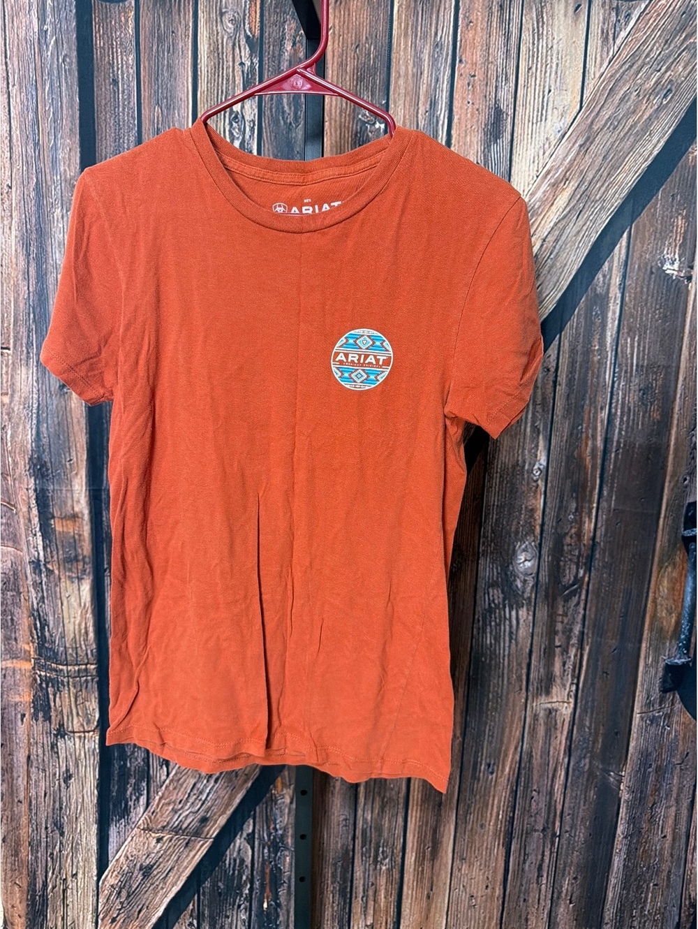 Ariat Men's XS Orange Cotton T-Shirt with Southwestern Logo